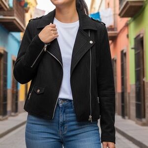 MYNTA Petite Vegan Suede Moto Jacket